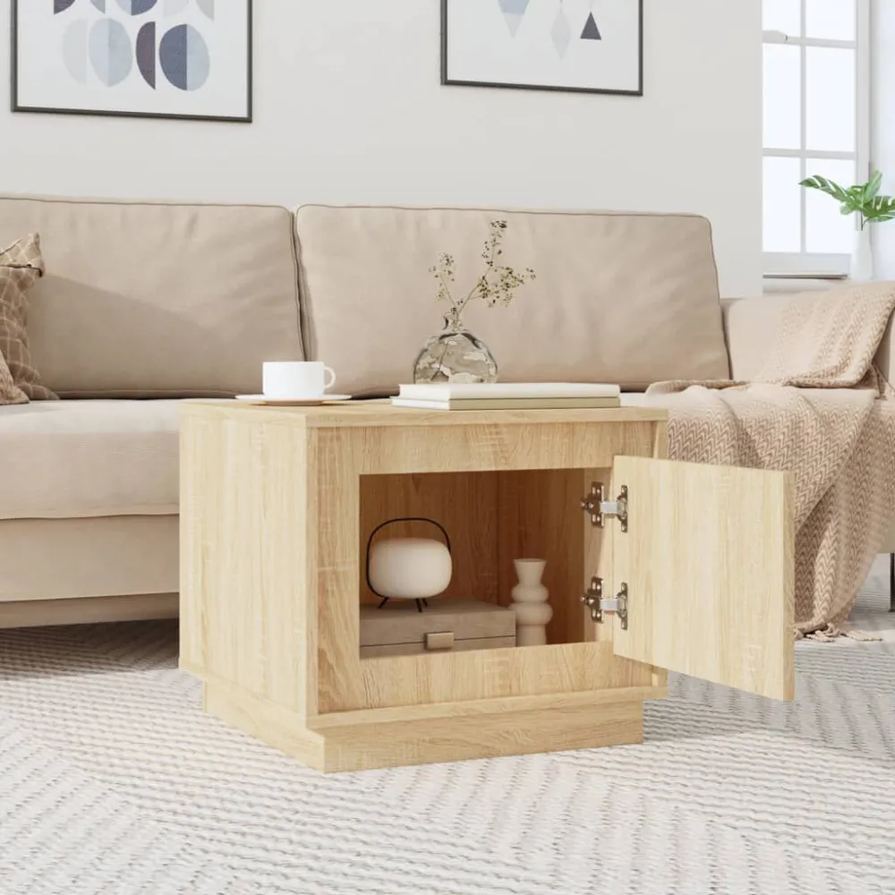 Mesa de centro 51x50x44 cm derivados madeira carvalho sonoma com Base em Pedra Artificial