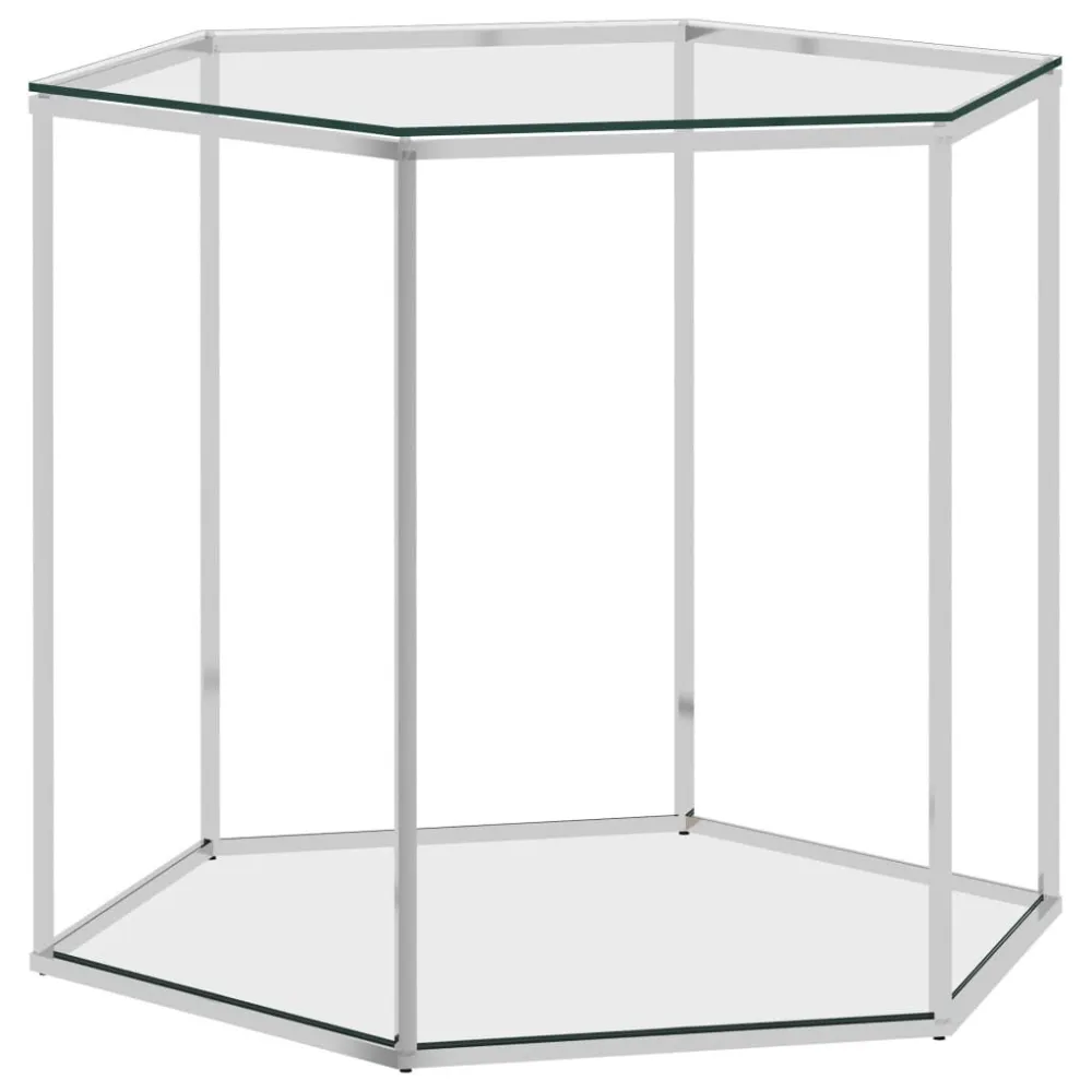 Mesa de centro 60x53x50 cm ço inoxidável e vidro prateado Fácil de Limpar