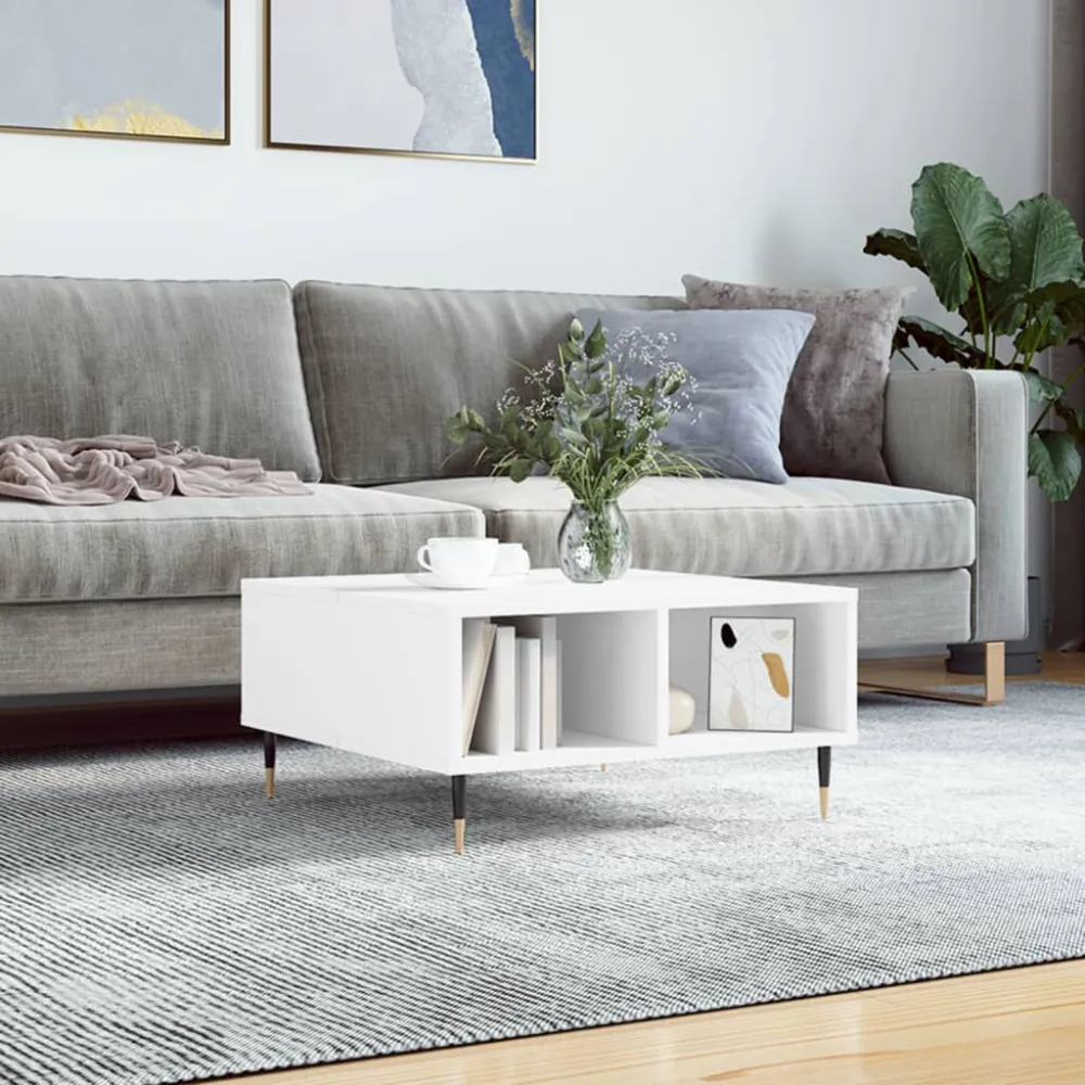 Mesa de centro 60x60x30 cm derivados de madeira branco com Ajuste de Altura