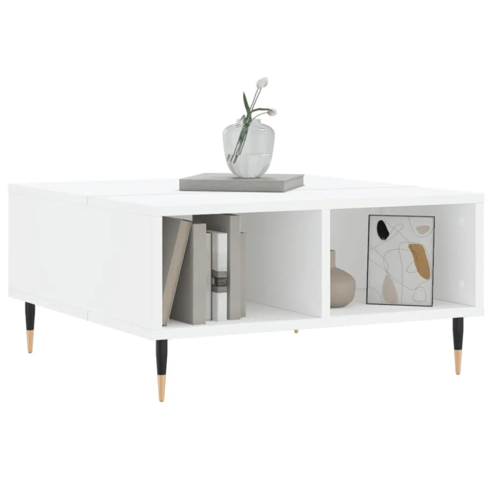 Mesa de centro 60x60x30 cm derivados de madeira branco com Ajuste de Altura