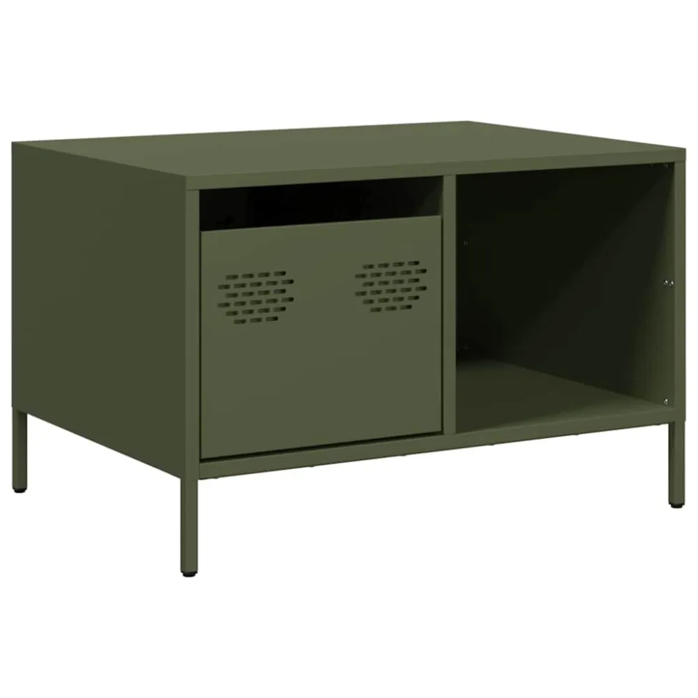 Mesa centro 68,5x50x43,5 cm ço laminado helado verde-azeitona com Vidro Temperado