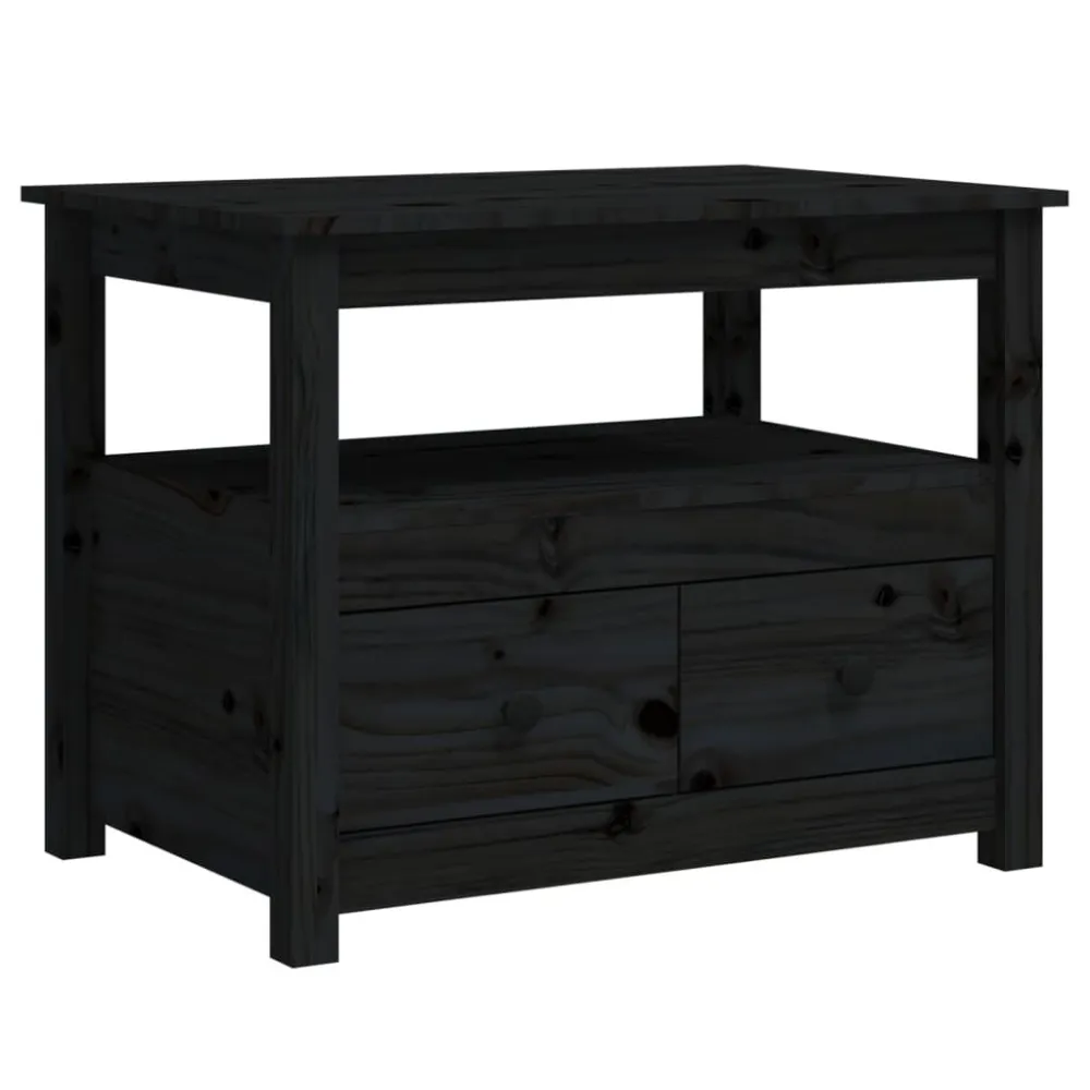 Mesa de centro 71x49x55 cm pinho maciço preto para Churrasqueiras e Áreas de Lazer