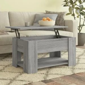 Mesa de centro 79x49x41cm derivados de madeira cinzento sonoma com Base em Pedra Artificial
