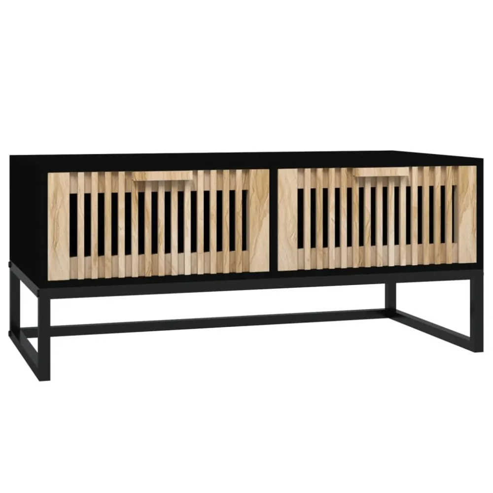 Mesa de centro 80x40x35 cm derivados de madeira/ferro preto | Resistente às Intempéries