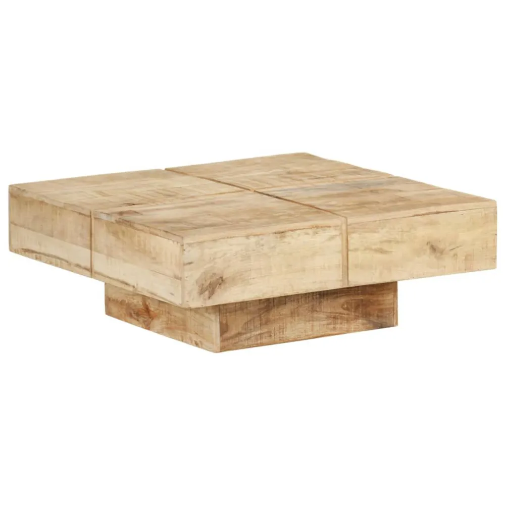 Mesa de centro 80x80x28 cm madeira de mangueira maciç em Alumínio e Vidro