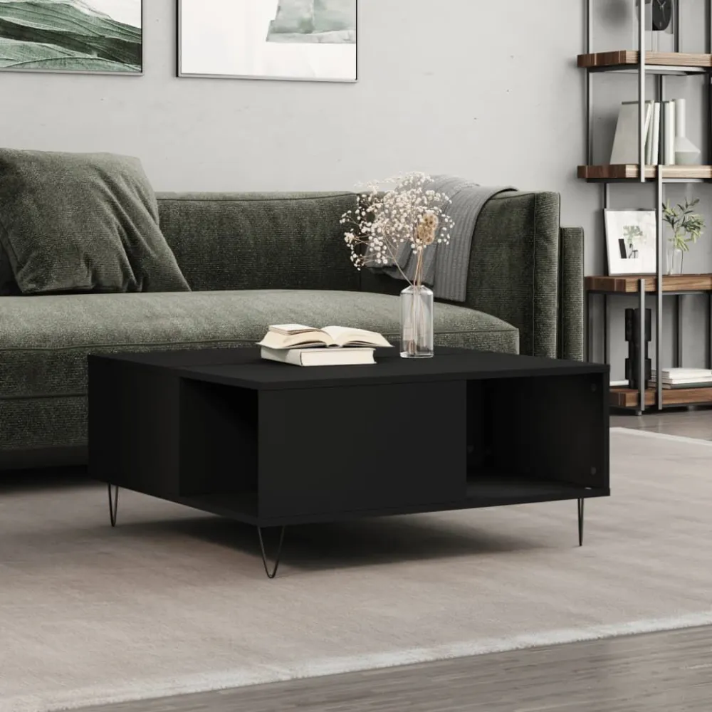 Mesa de centro 80x80x36,5 cm derivados de madeira preto | Montagem Rápida