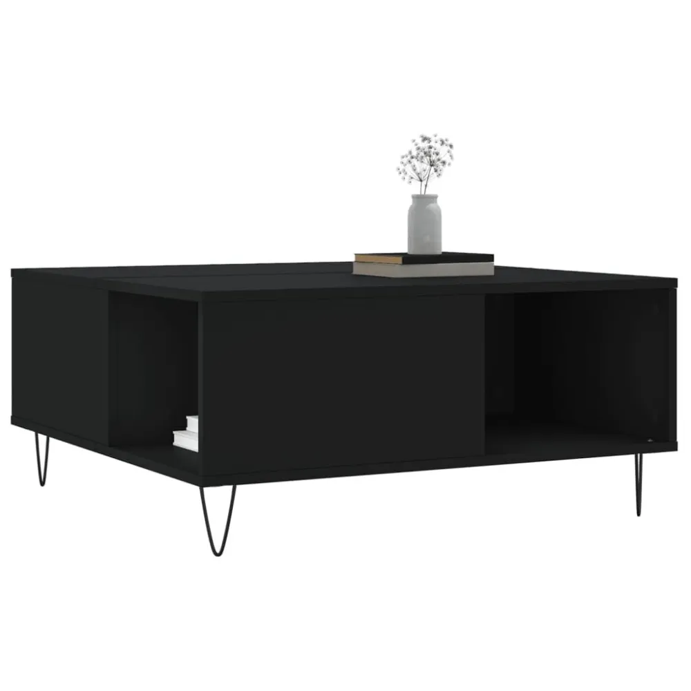 Mesa de centro 80x80x36,5 cm derivados de madeira preto | Montagem Rápida