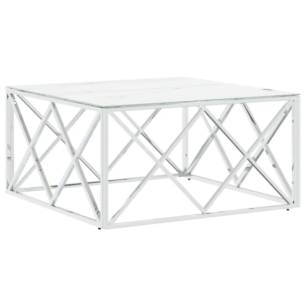 Mesa de centro 80x80x40 cm ço inoxidável e vidro prateado para Ambientes Externos
