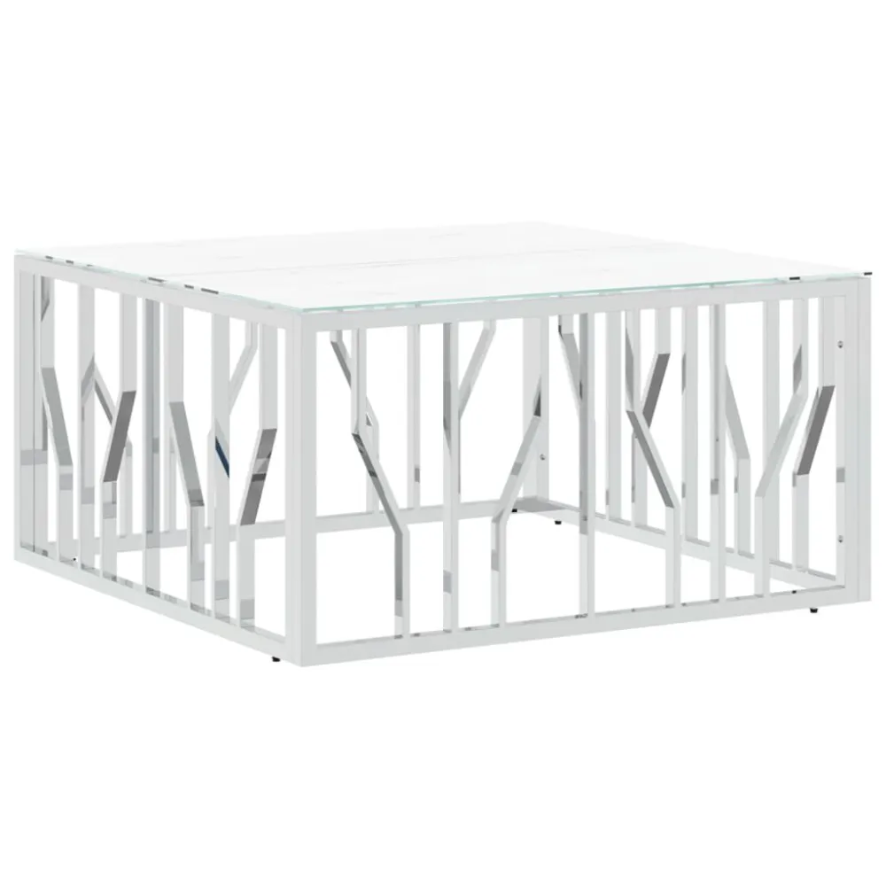 Mesa de centro 80x80x40 cm ço inoxidável e vidro prateado Dimensões 120x80cm