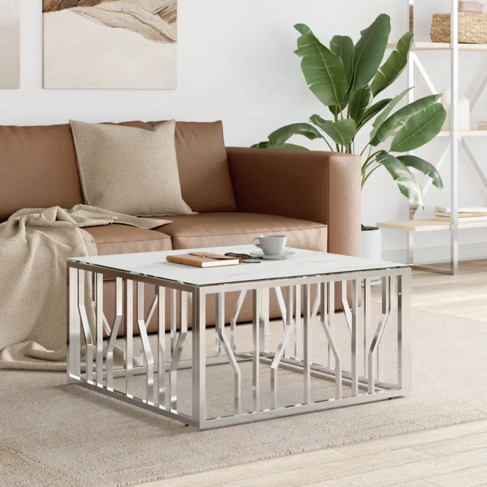 Mesa de centro 80x80x40 cm ço inoxidável e vidro prateado Dimensões 120x80cm