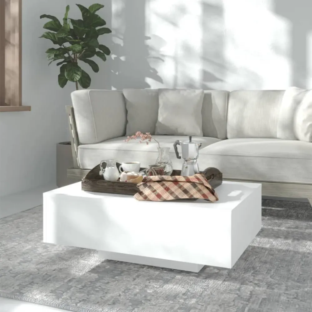 Mesa de centro 85x55x31 cm contraplacado branco com 4 Cadeiras