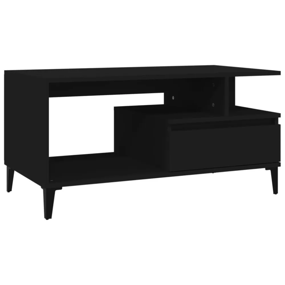 Mesa de centro 90x49x45 cm derivados de madeira preto com Base em Pedra Artificial