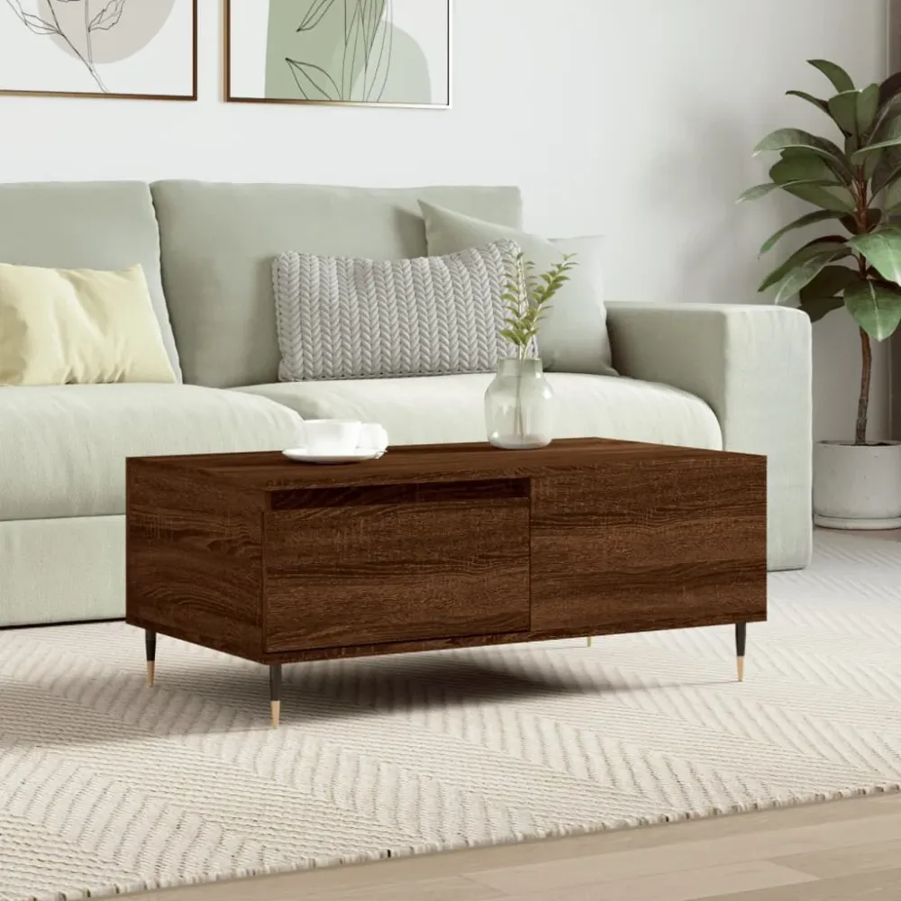 Mesa de centro 90x50x36,5cm derivados madeira carvalho castanho com Ajuste de Altura