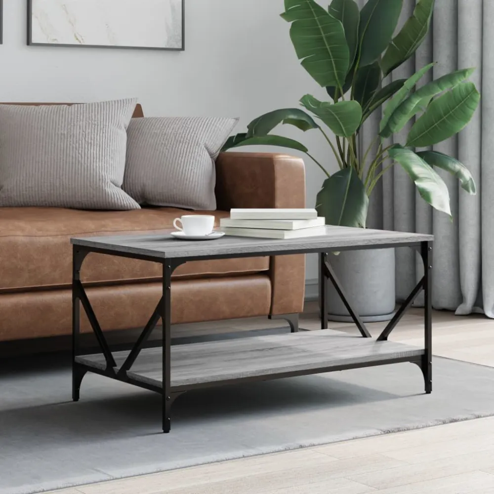 Mesa de centro 90x50x45 cm derivados de madeira cinzento sonoma em Alumínio e Vidro