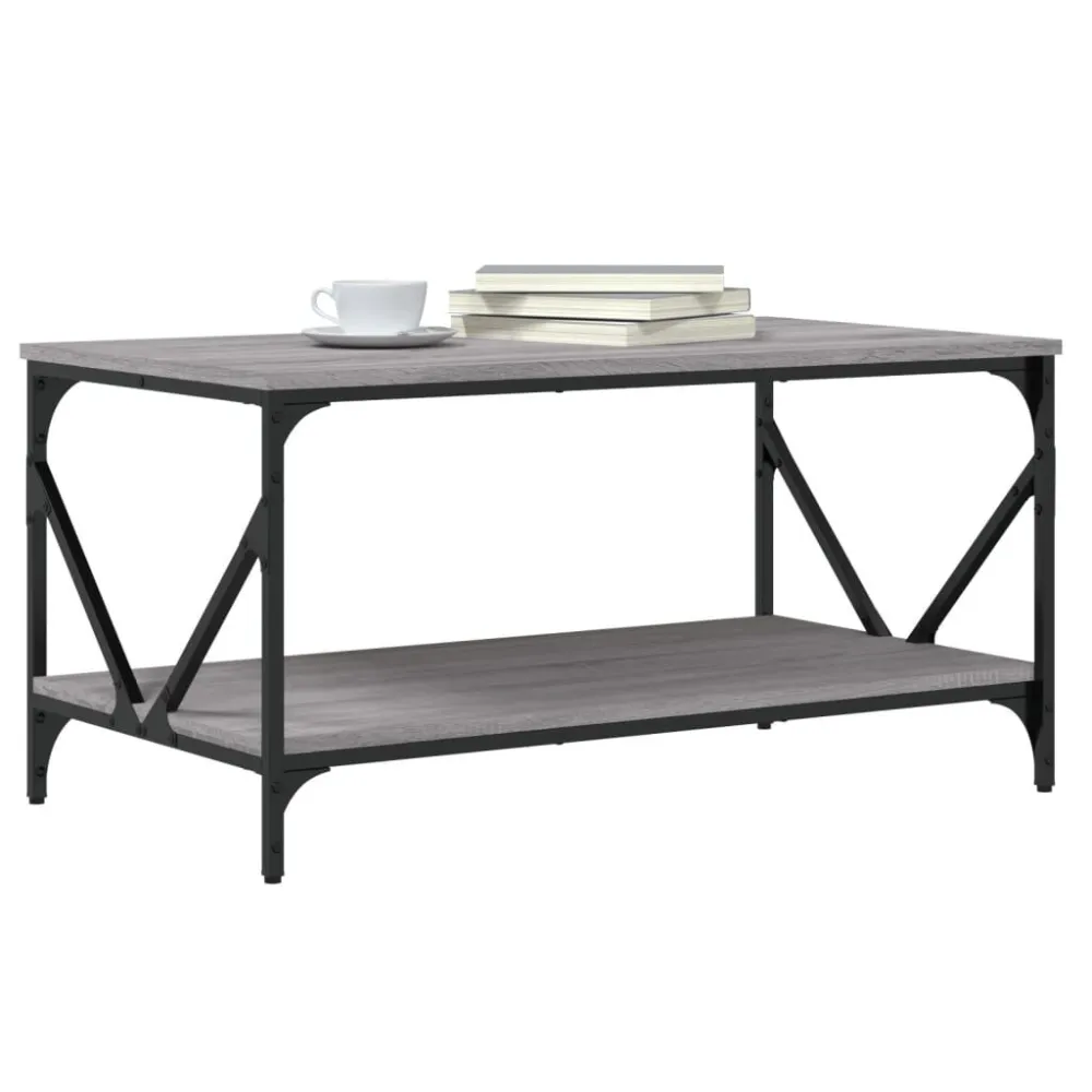 Mesa de centro 90x50x45 cm derivados de madeira cinzento sonoma em Alumínio e Vidro
