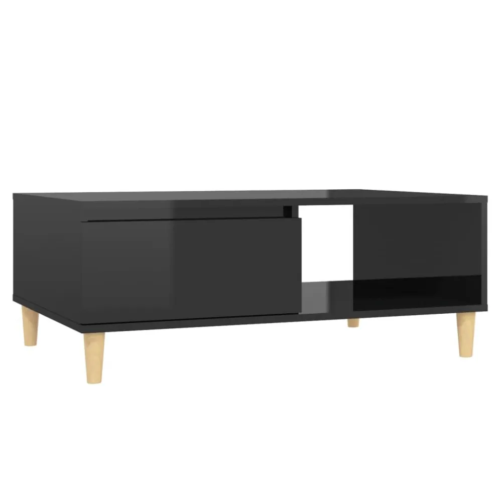 Mesa de centro 90x60x35cm derivados de madeira preto reluzente Fácil de Limpar