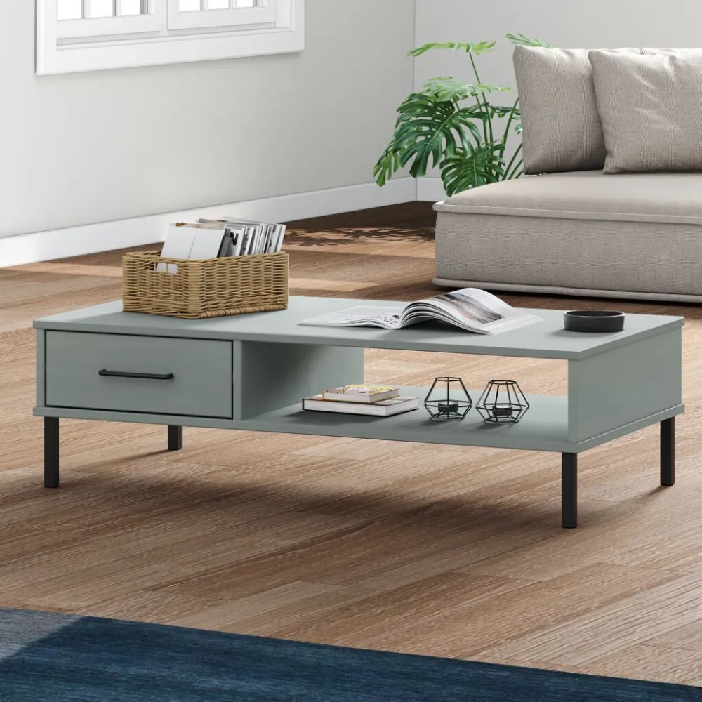 Mesa de centro com pernas de metálico pinho maciço OSLO cinzento para Churrasqueiras e Áreas de Lazer