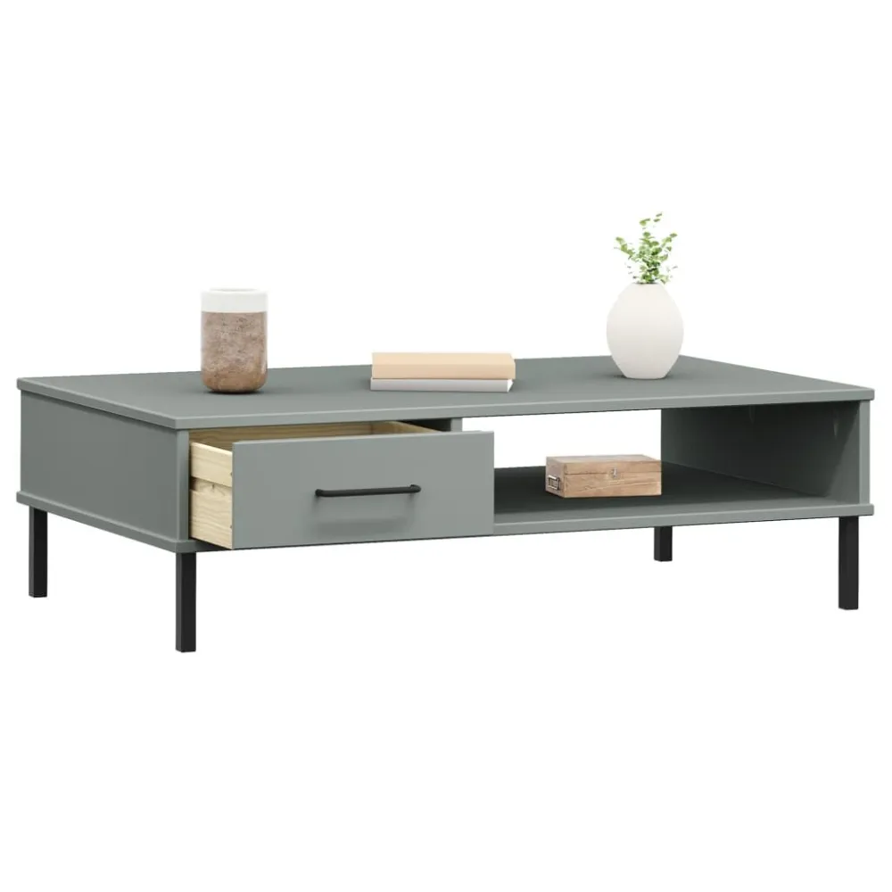 Mesa de centro com pernas de metálico pinho maciço OSLO cinzento para Churrasqueiras e Áreas de Lazer