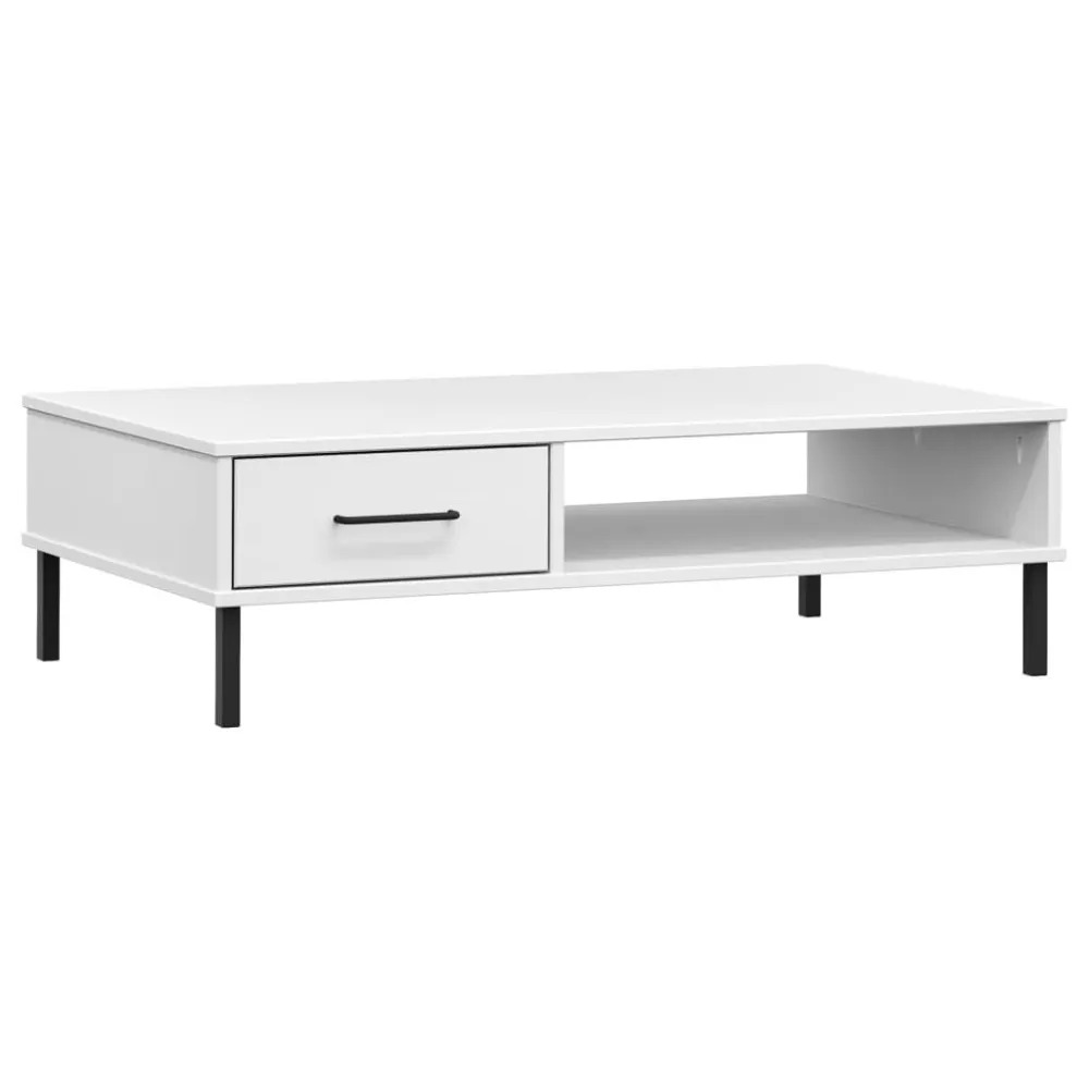 Mesa de centro com pernas de metálico pinho maciço OSLO branco com 4 Cadeiras