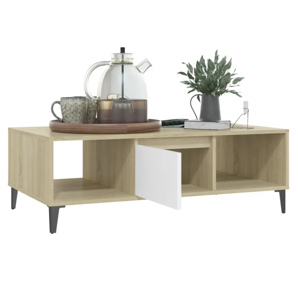 Mesa de centro derivados de madeira branco/carvalho sonoma | Montagem Rápida
