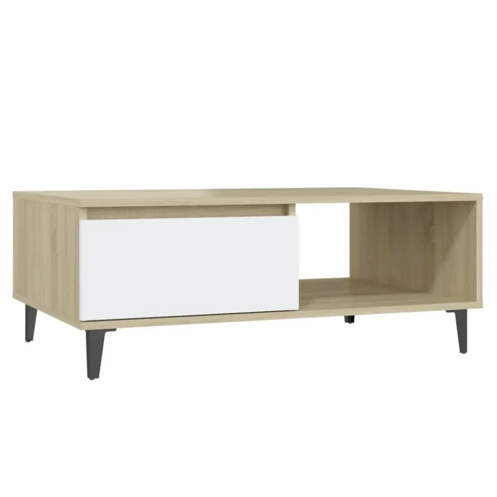 Mesa de centro derivados de madeira branco/carvalho sonoma com Base em Pedra Artificial