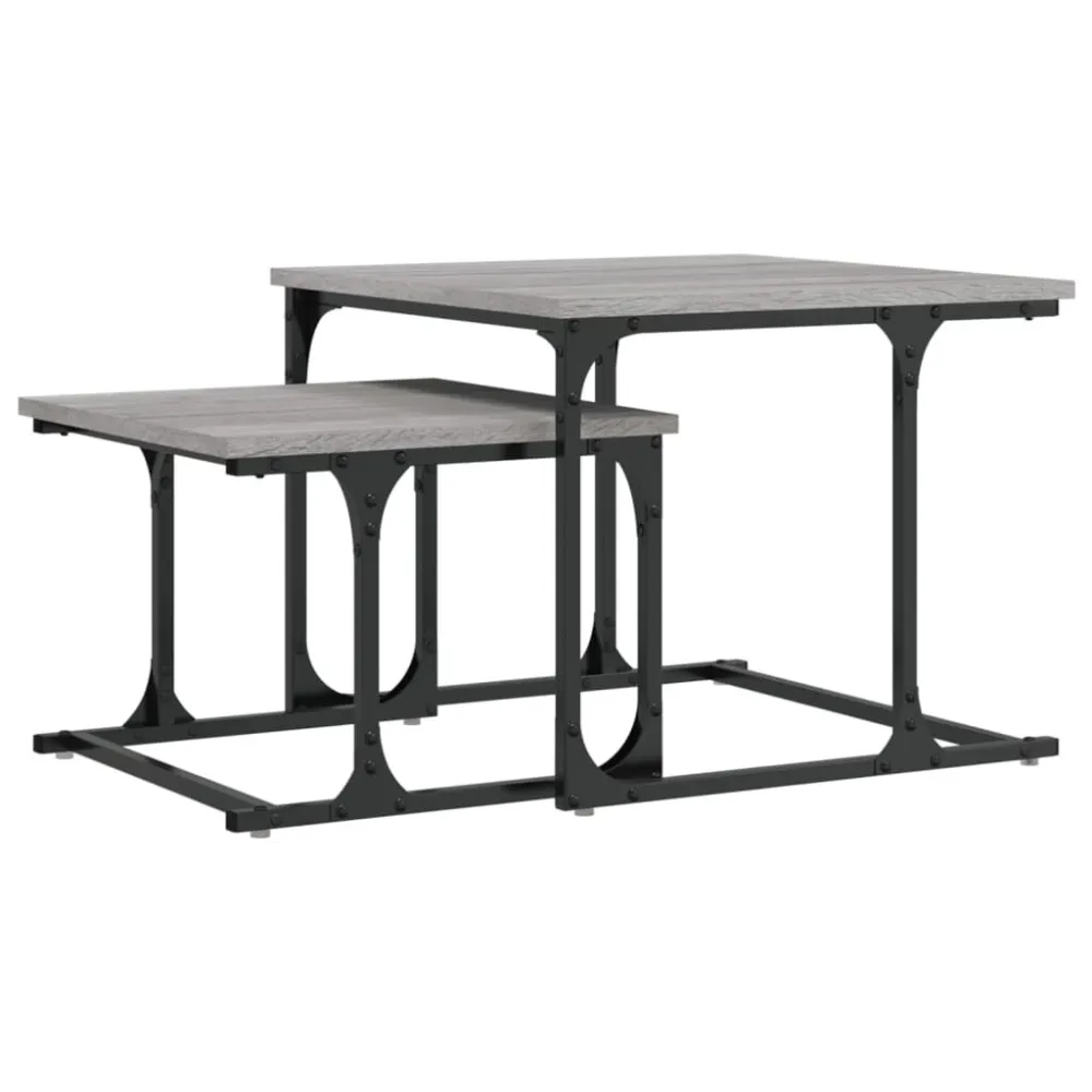 Mesa de centro de encastrar 2 pcs deriv. madeira cinza sonoma com Guarda-sol Central