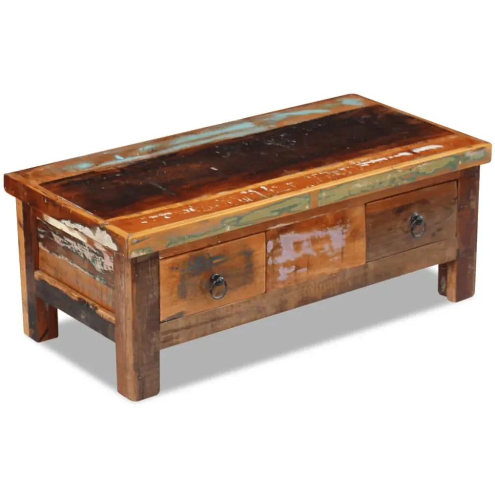 Mesa de centro + gavetas 90x45x35 cm madeira reciclada maciç em Alumínio e Vidro