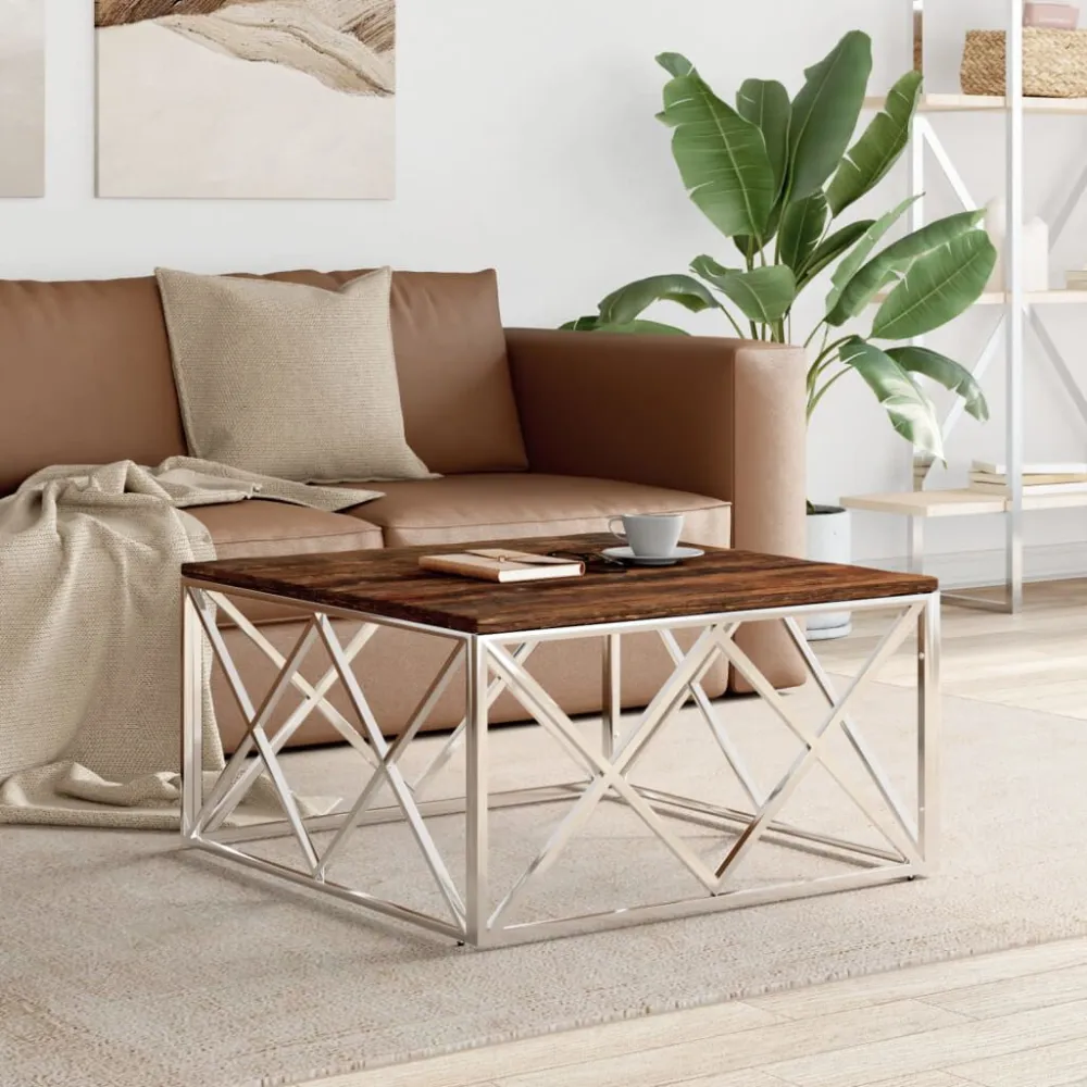 Mesa de centro ço inoxidável e madeira recuperada maciç para Ambientes Externos