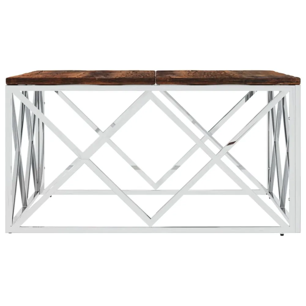 Mesa de centro ço inoxidável e madeira recuperada maciç para Ambientes Externos