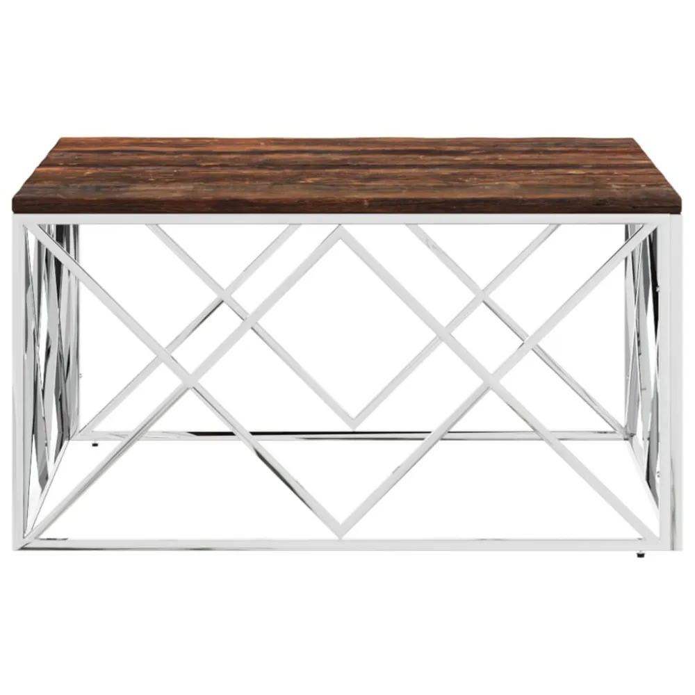 Mesa de centro ço inoxidável e madeira recuperada maciç para Ambientes Externos