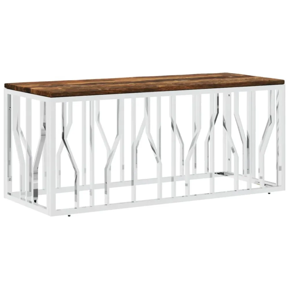 Mesa de centro ço inoxidável e madeira recuperada maciç para Churrasqueiras e Áreas de Lazer