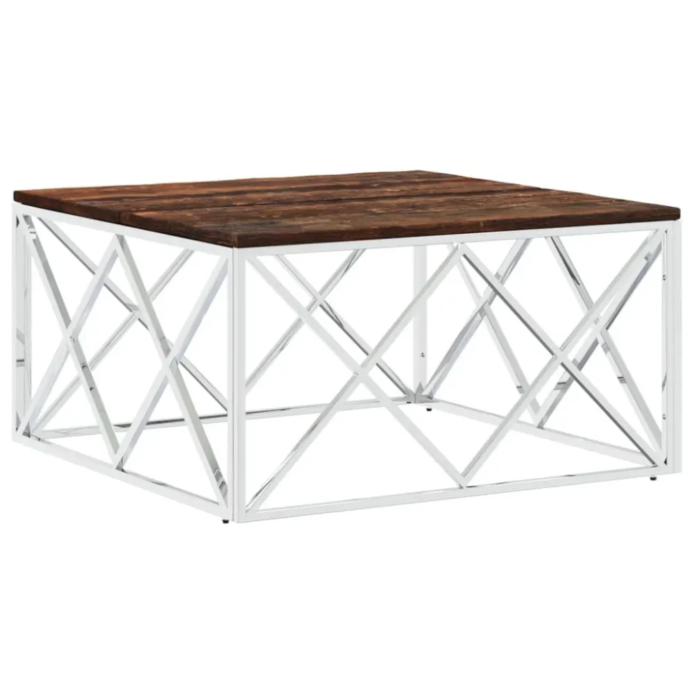 Mesa de centro ço inoxidável e madeira recuperada maciç para Ambientes Externos