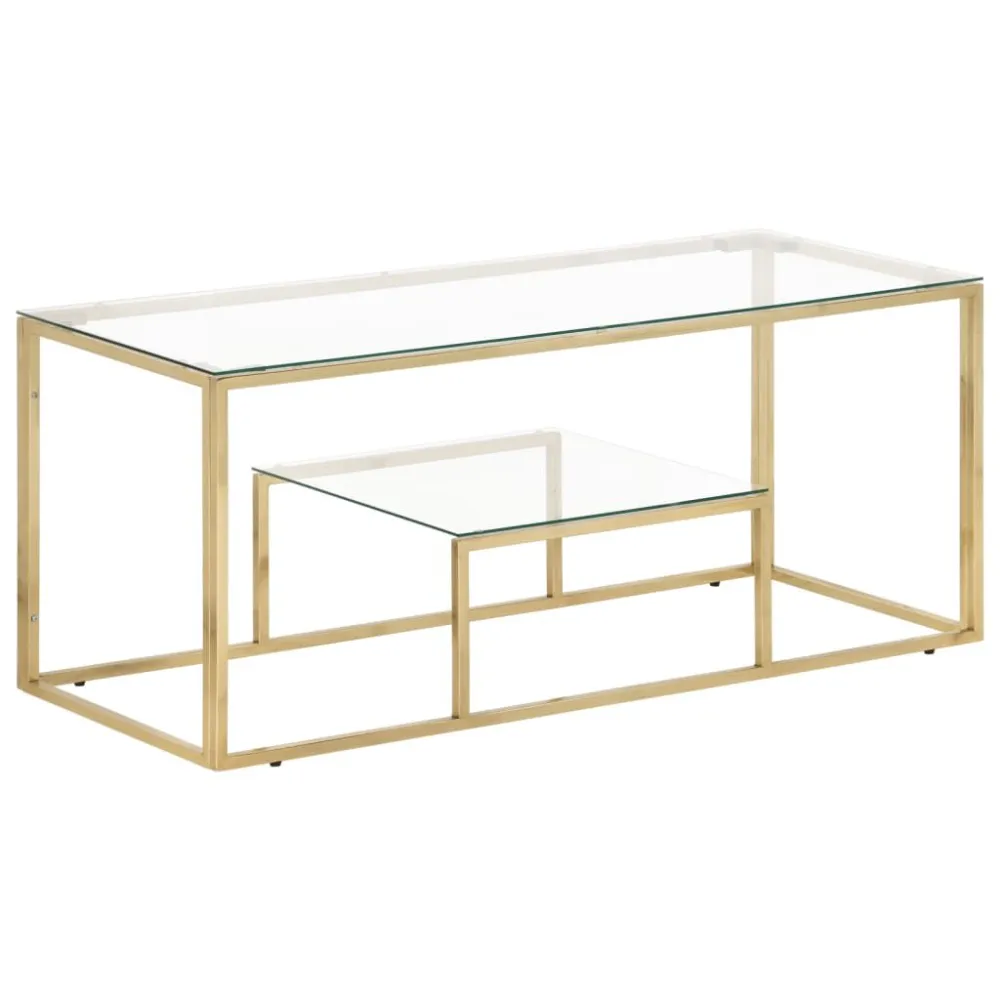 Mesa de centro ço inoxidável e vidro temperado dourado para Churrasqueiras e Áreas de Lazer