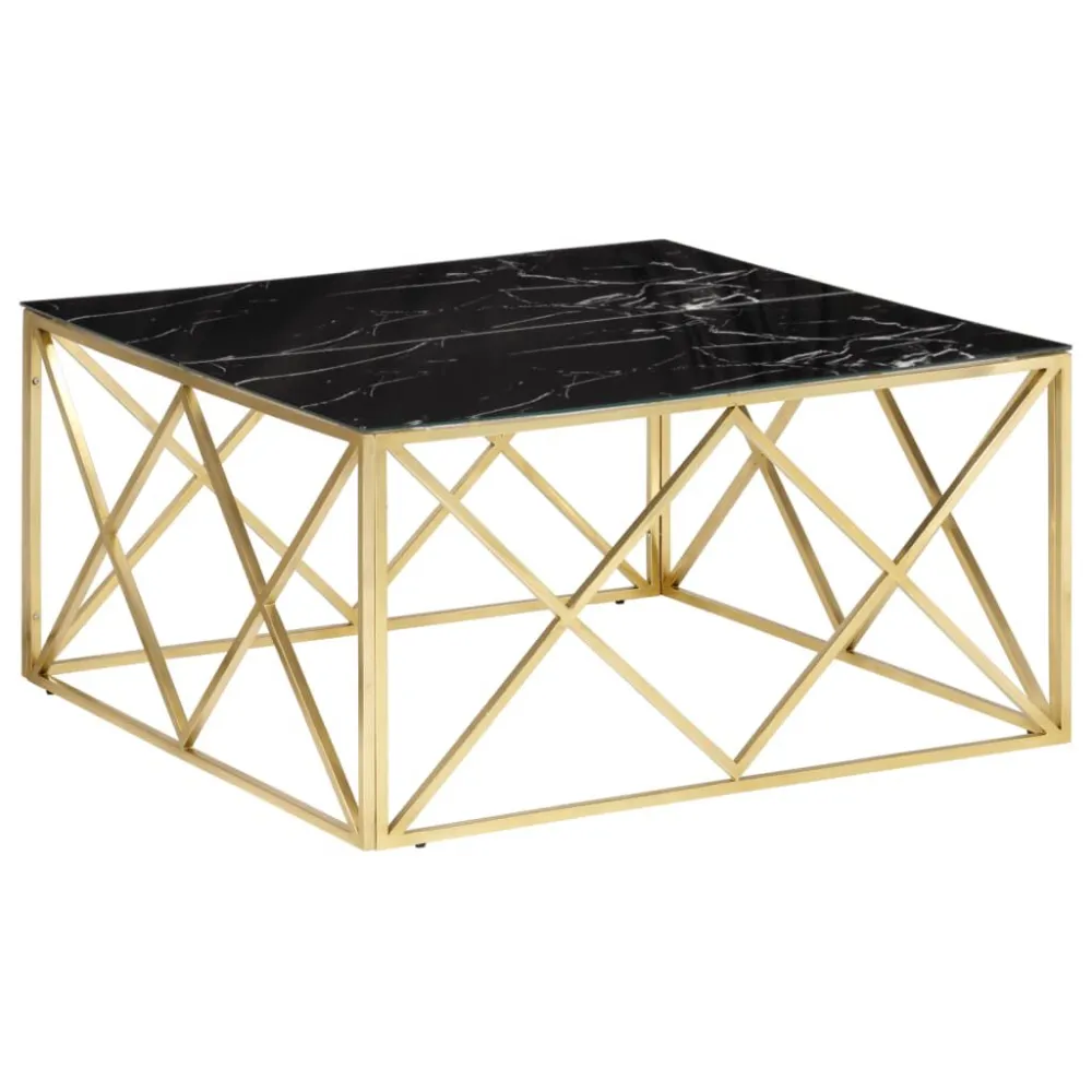 Mesa de centro ço inoxidável e vidro temperado dourado Dimensões 120x80cm