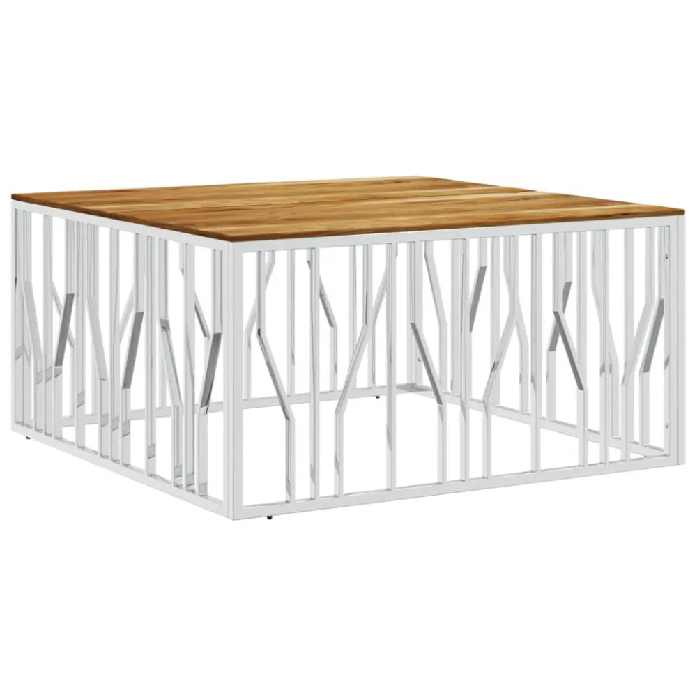 Mesa de centro ço inoxidável/madeira de acácia maciç prateado | Montagem Rápida