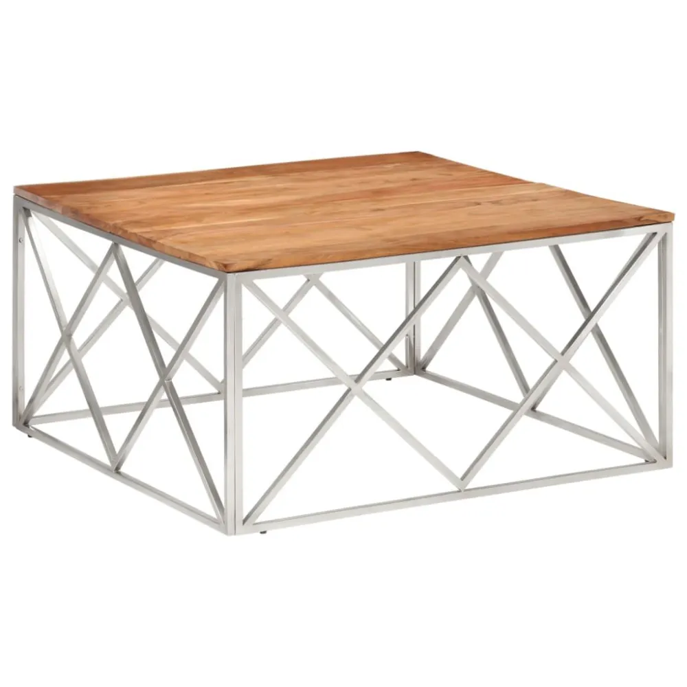 Mesa de centro ço inoxidável/madeira de acácia maciç prateado | Montagem Rápida