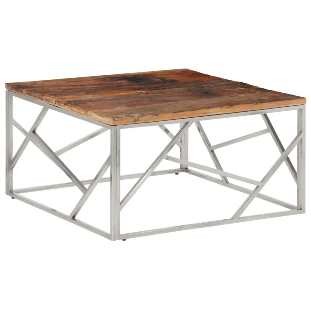 Mesa centro ço inoxidável/madeira ferroviária maciç prateado Dimensões 120x80cm