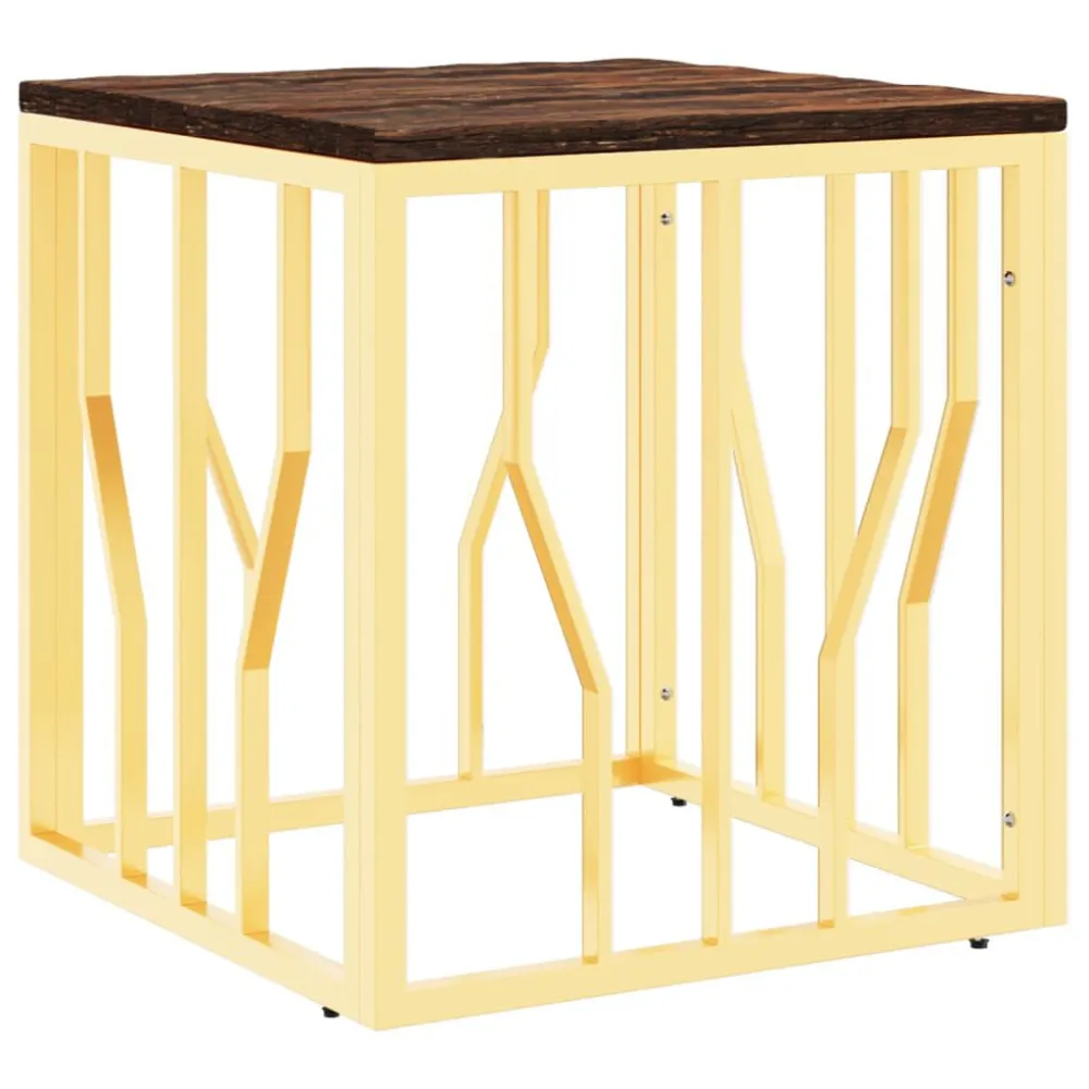 Mesa de centro ço inoxidável/madeira recuperada maciç dourado | Montagem Rápida