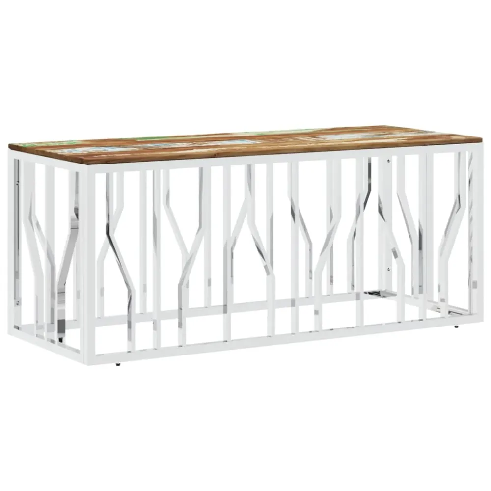 Mesa centro ço inoxidável/madeira recuperada maciç prateado Fácil de Limpar