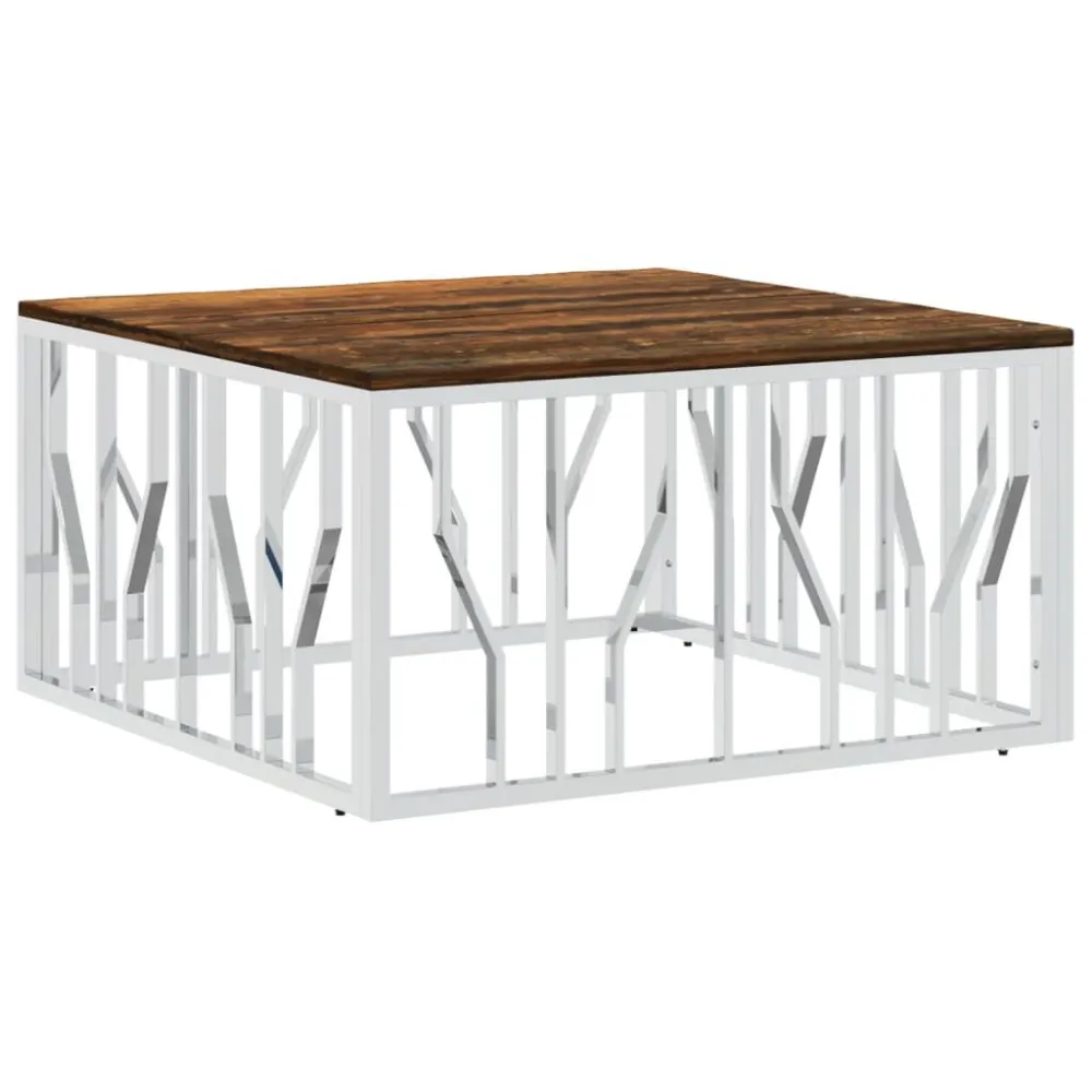 Mesa centro ço inoxidável/madeira recuperada maciç prateado Fácil de Limpar