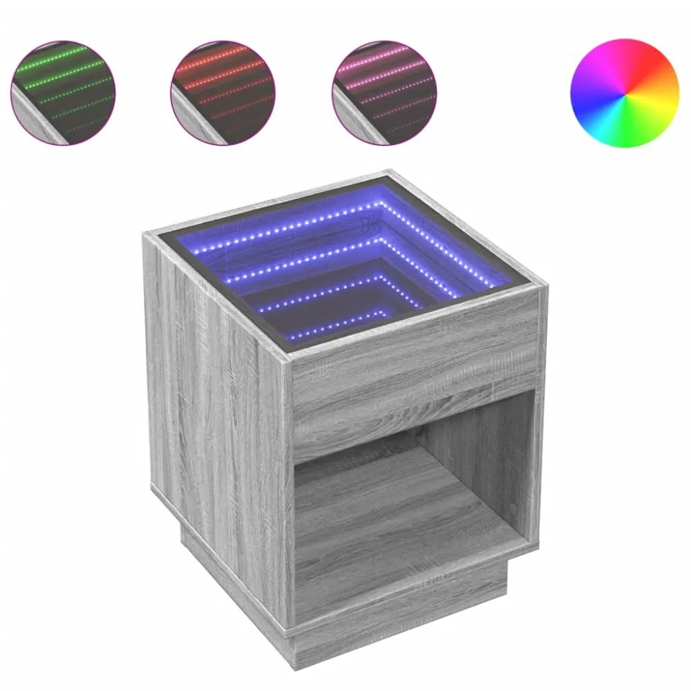 Mesa de centro luzes LED Infinity 40x40x50 cm cinzento sonoma Fácil de Limpar