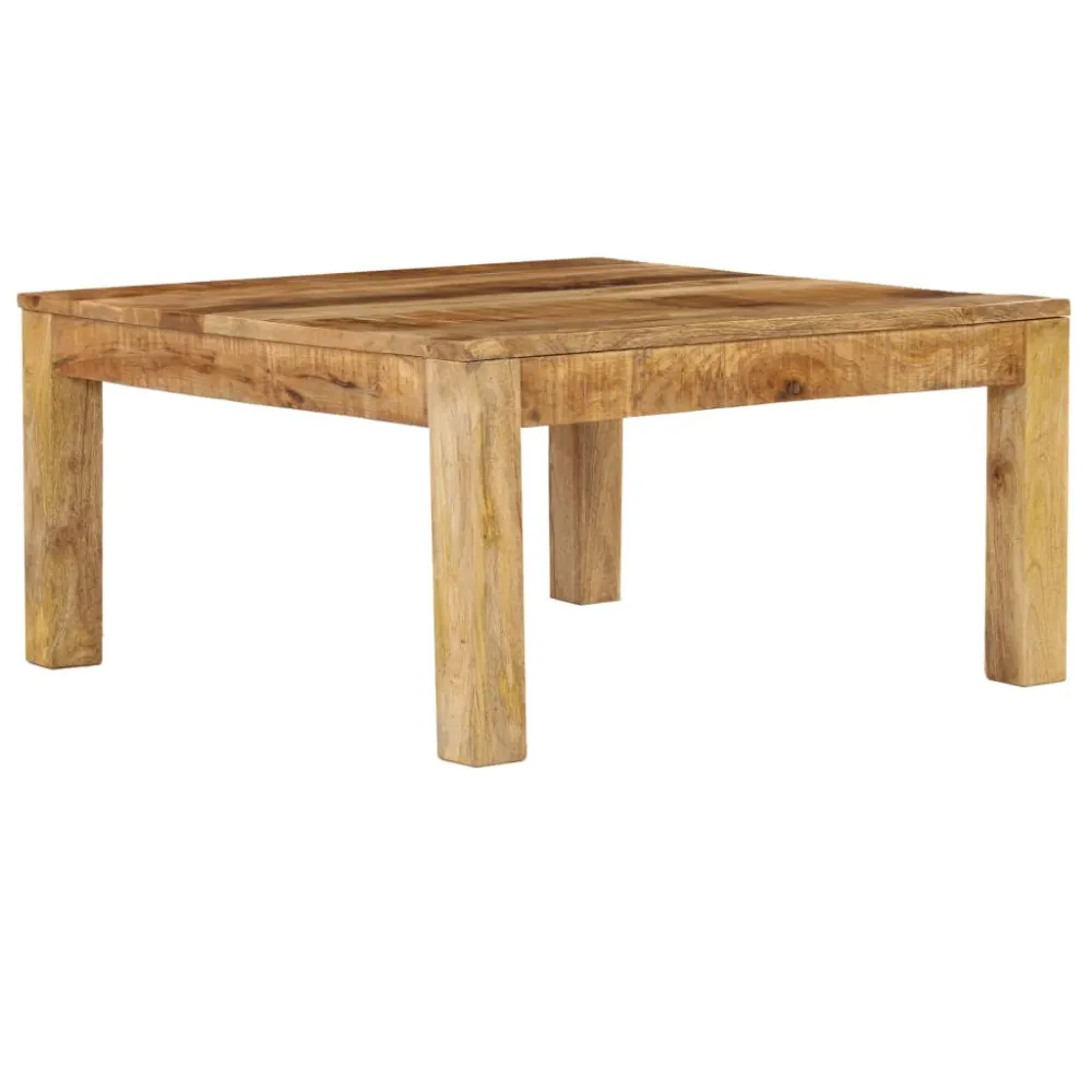 Mesa de centro em madeira de mangueira maciç 80x80x40cm com Guarda-sol Central