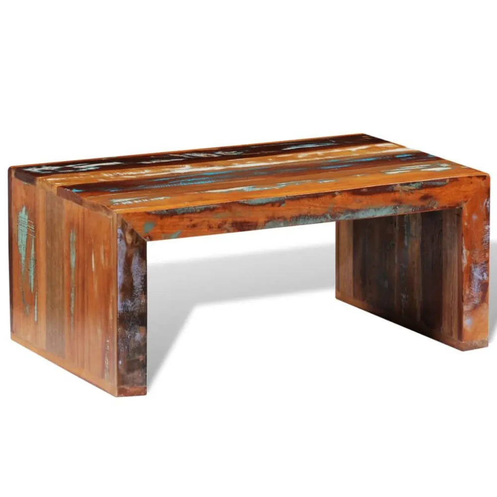 Mesa de centro, madeira reciclada em Alumínio e Vidro