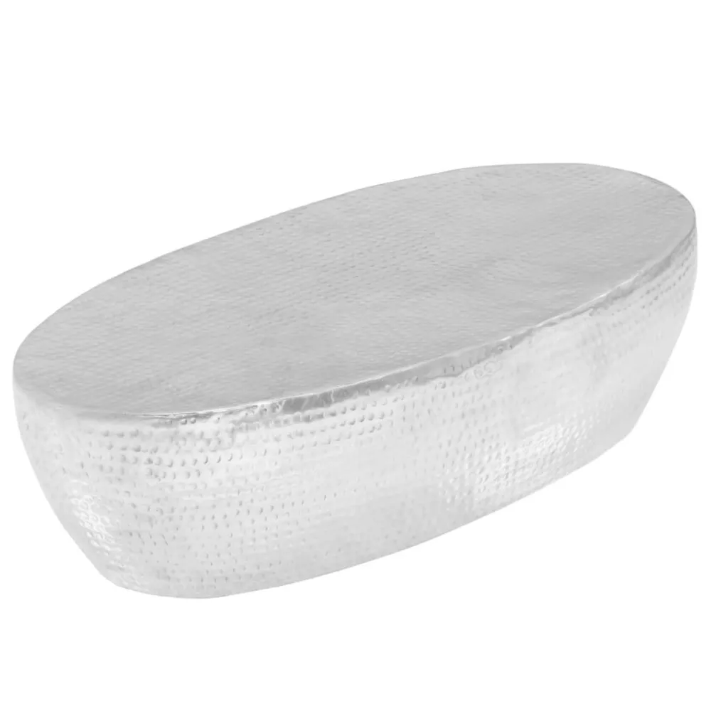 Mesa de centro martelada 100x50x28 cm prateado em Alumínio e Vidro