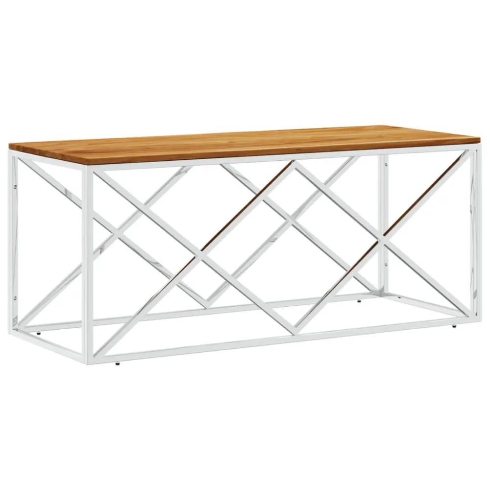Mesa de Centro para Mesa de centro ço inoxidável e madeira de acácia maciç