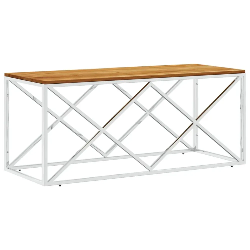 Mesa de Centro para Mesa de centro ço inoxidável e madeira de acácia maciç