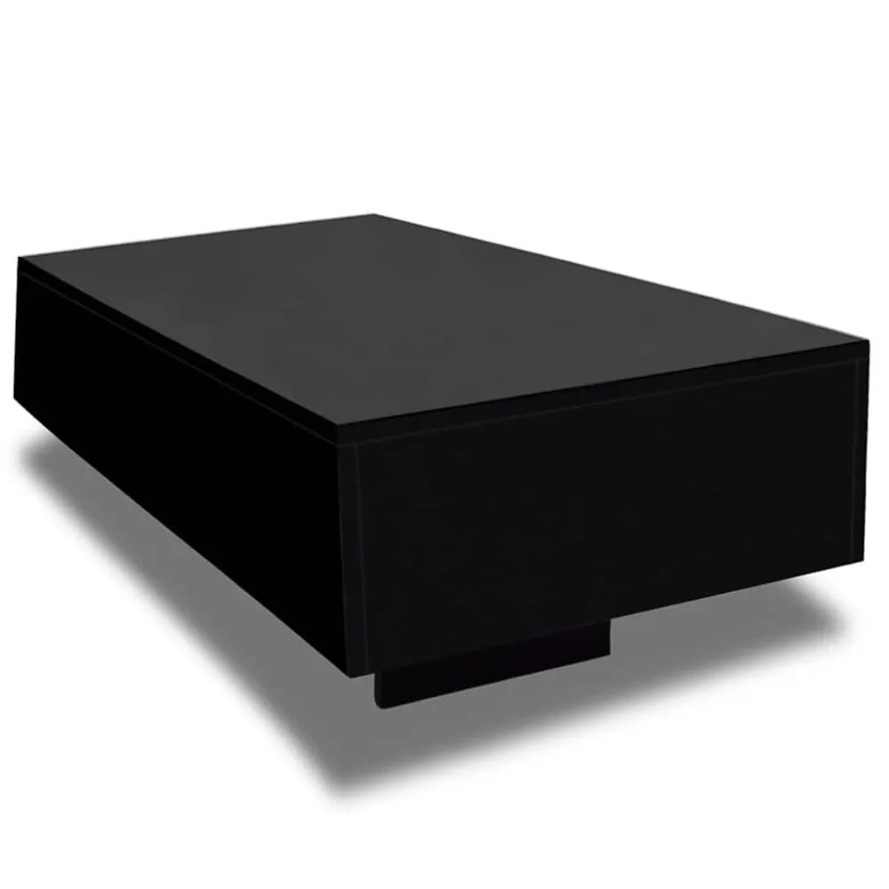 Mesa de centro em preto resplandecente com Base em Pedra Artificial