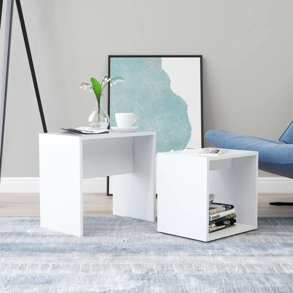 Mesa Dobrável para Conjunto mesas de centro derivados de madeira branco