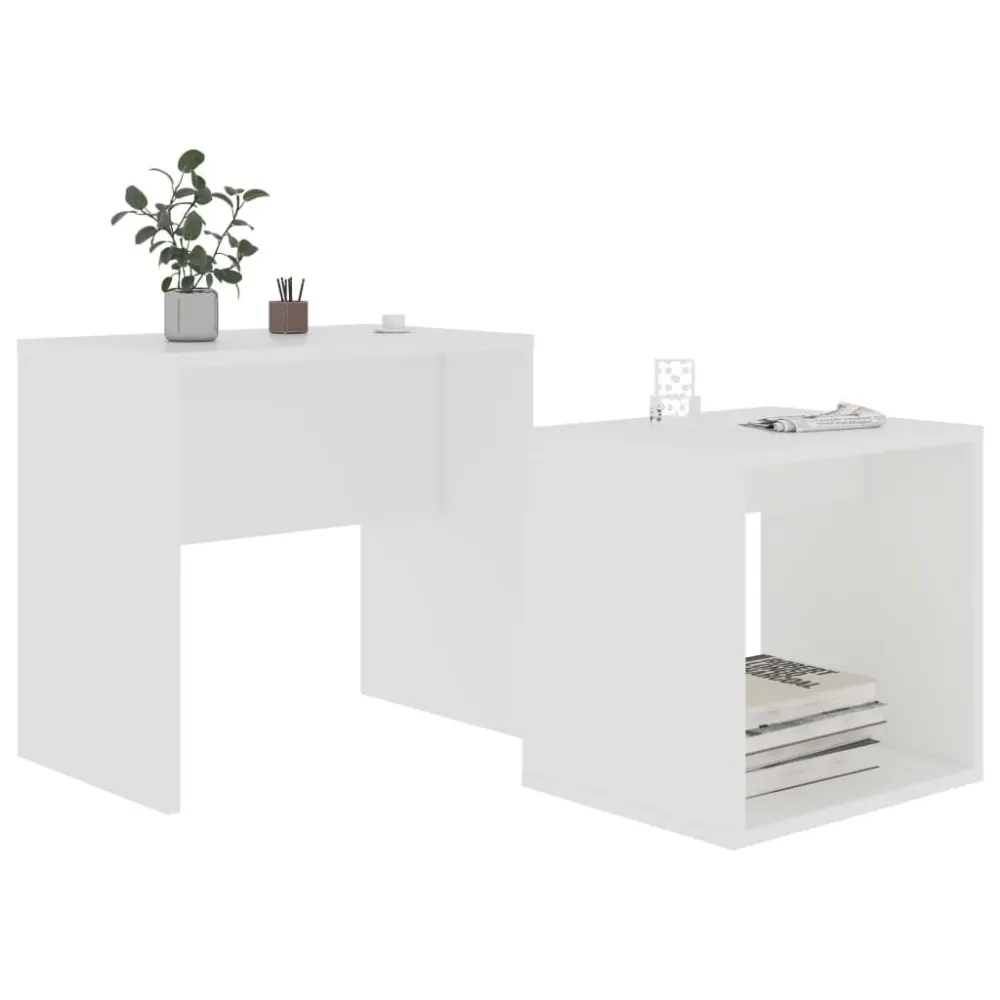Mesa Dobrável para Conjunto mesas de centro derivados de madeira branco