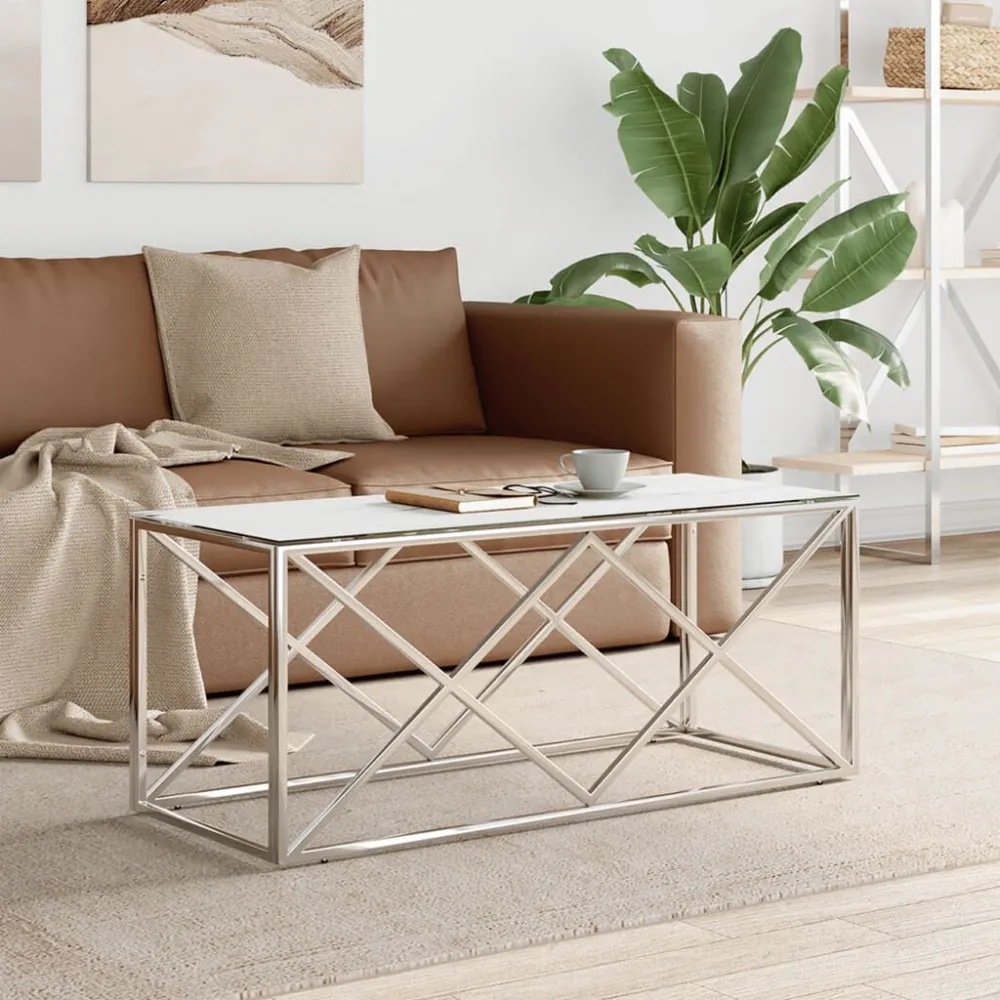 Mesa Dobrável para Mesa de centro 110x45x45 cm ço inoxidável e vidro